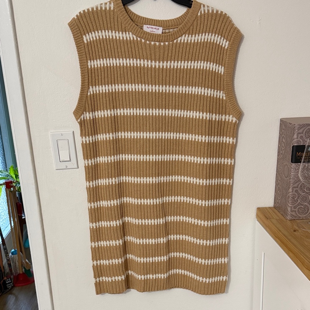 Striped Tan and White Sleeveless Top
